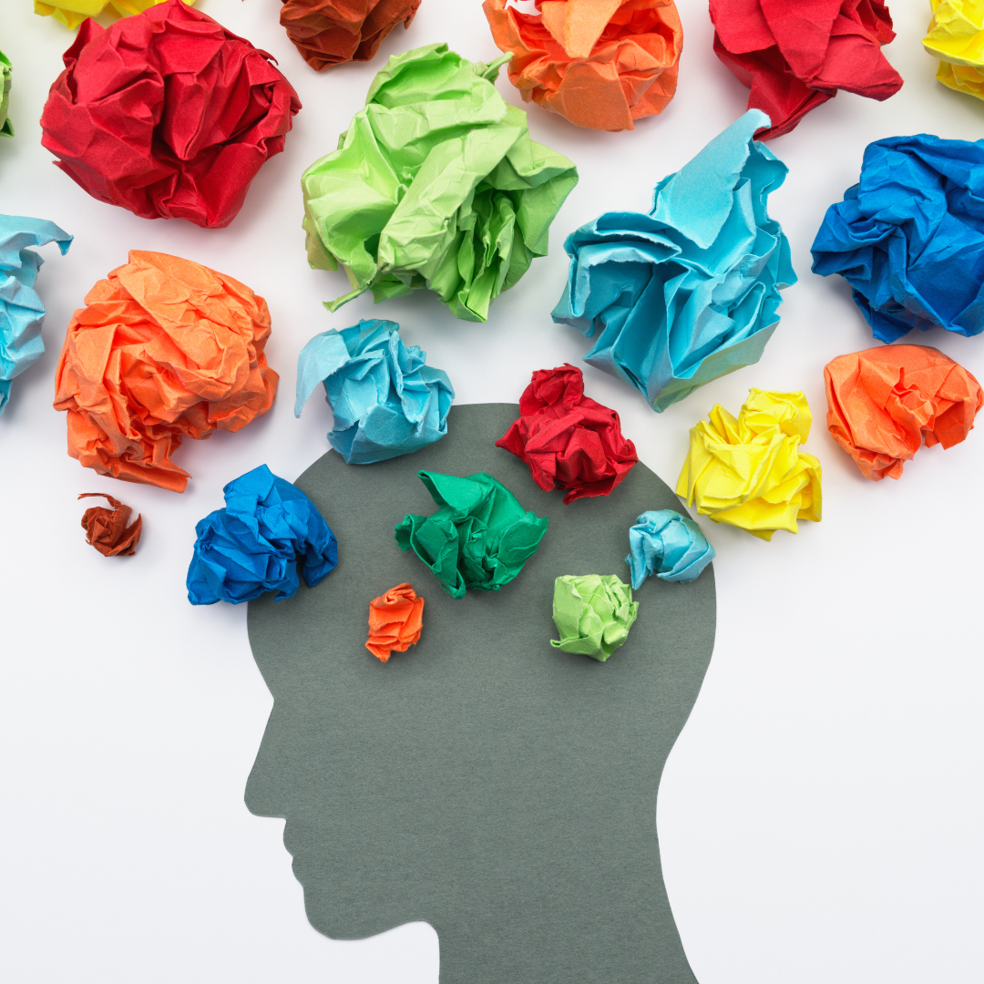 Silhouette of a face with crumpled paper